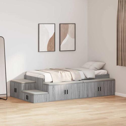 VidaXL vidaXL Storage Bed Frame Grey Sonoma 75 cm Engineered Wood 2
