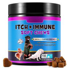 HUALIJIA Dog Allergy Relief Treats(150 Chews), Itch and Immunity Treats for Dogs - Soothe Itchy Skin, Paws, Eyes, Ears - Stop Itching, Licki