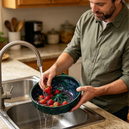 Self Spinning Berry Bowl – Vortex Action – for Fruit Vegetable – Quick Drain 2