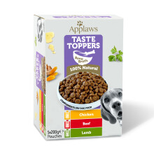 Applaws Taste Toppers 100% Natural Dog Food Topper Bone Broth, Multipack Variety Selection for Dogs, Kibble Topper 5 x 200g Spout Pouch