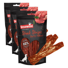 Rosewood Steak Strips for Dogs - Made with Beef and Pollock, Grain Free Chews, High Protein Dog Treats, By Pets Unlimited (100g) (Pack of 3)