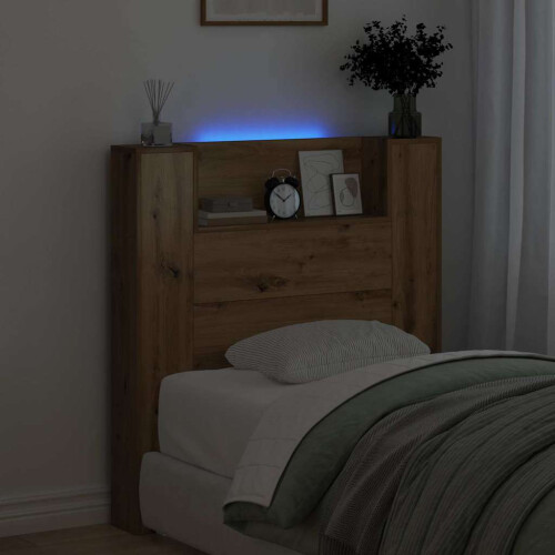 VidaXL vidaXL Storage Headboard with LED Artisan Oak Engineered Wood 2