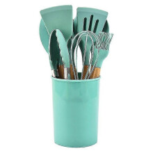 (Mint Green) Silicone Cookware 12 Piece Set Nonstick Spatula Shovel Spoon Handle Cooking Tool Set BPA Free kitche