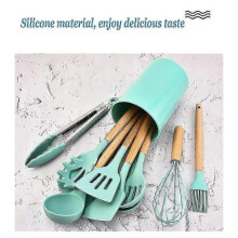 (Black) Silicone Cookware 12 Piece Set Nonstick Spatula Shovel Spoon Handle Cooking Tool Set BPA Free kitche