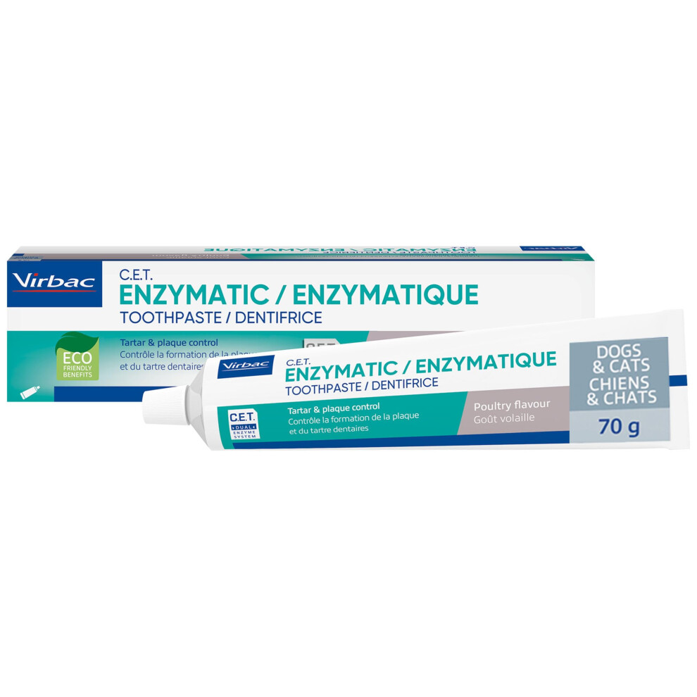 Virbac CET Enzymatic Toothpaste | Control Oral Bacteria, Reduce Plaque & Bad Breath | Dental Care Toothpaste for Cats & Dogs | Poultry Flavour, 70g T
