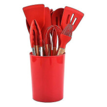 (Red) Silicone Cookware 12 Piece Set Nonstick Spatula Shovel Spoon Handle Cooking Tool Set BPA Free kitche
