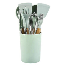 (light blue) Silicone Cookware 12 Piece Set Nonstick Spatula Shovel Spoon Handle Cooking Tool Set BPA Free kitche