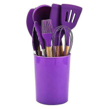 (Purple) Silicone Cookware 12 Piece Set Nonstick Spatula Shovel Spoon Handle Cooking Tool Set BPA Free kitche