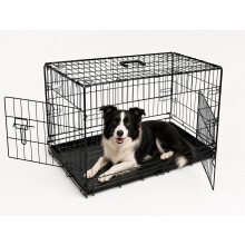 UNDERDOG Metal Dog Crate/Cage - Pet Black Metal Folding Cage with 2 Doors Sliding Chew Resistant Plastic Base Tray Heavy Duty Puppy Training Solution