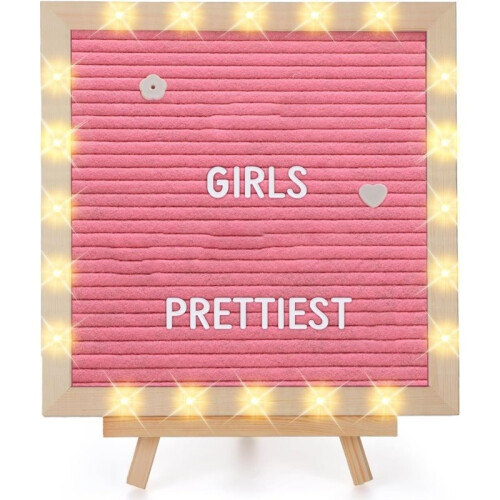 Replaceable  Letter Board with LED Lights, Wooden Message Board, Handmade Standing LED Light Message Board