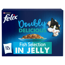 FELIX Doubly Delicious Fish Selection in Jelly Wet Cat Food 12x85g (Pack of 4)