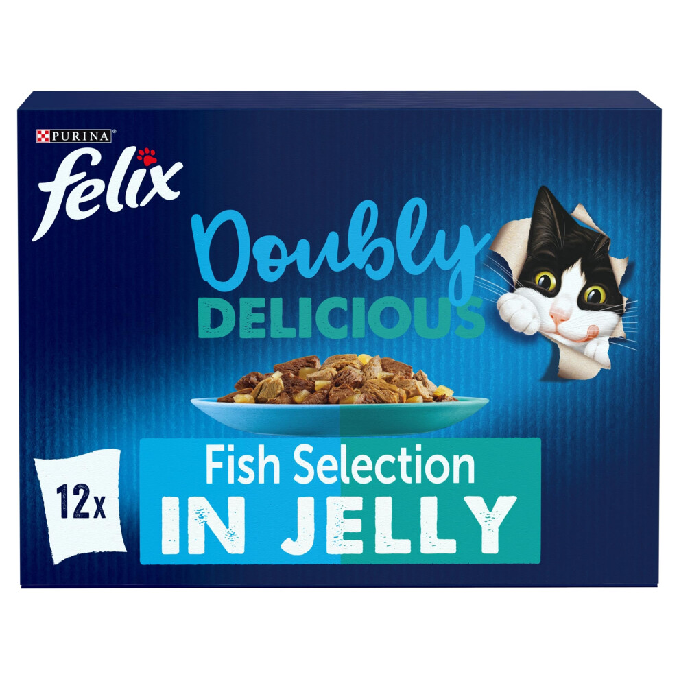 Photos - Cat Food Felix Doubly Delicious Fish Selection in Jelly Wet  12x85g  (Pack of 4)