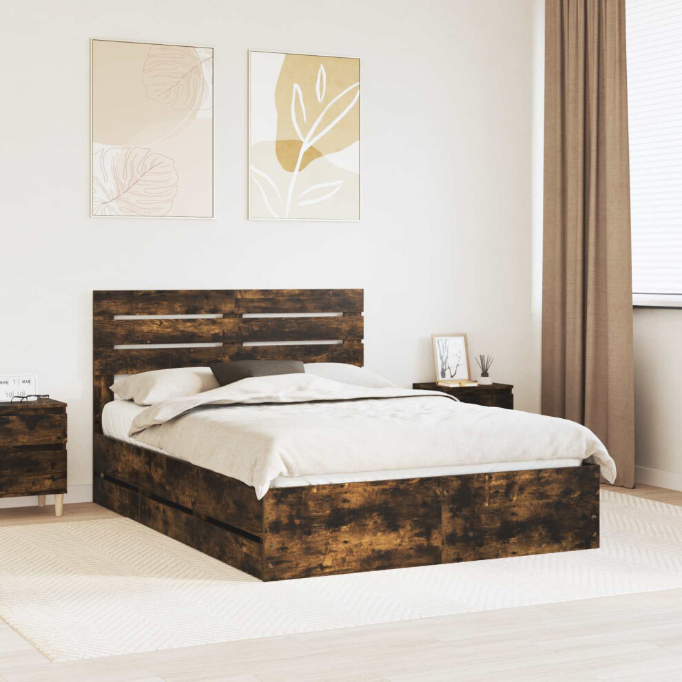 Vidaxl Bed Frame With Drawer Smoked Oak 140 X 200 Cm Engineer Wood