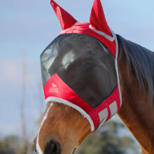 Harrison Howard CareMaster Pro Luminous Horse Fly Mask Standard with Ears UV Protection for Horse Red M Cob