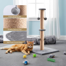 CROWNSHOP Cat Scratching Post 74cm 29" Cats Climbing Frame Foldable Bottom Tall Cats Claw Scratcher with 4 Toy Ball Natural Sisal Scratch Po