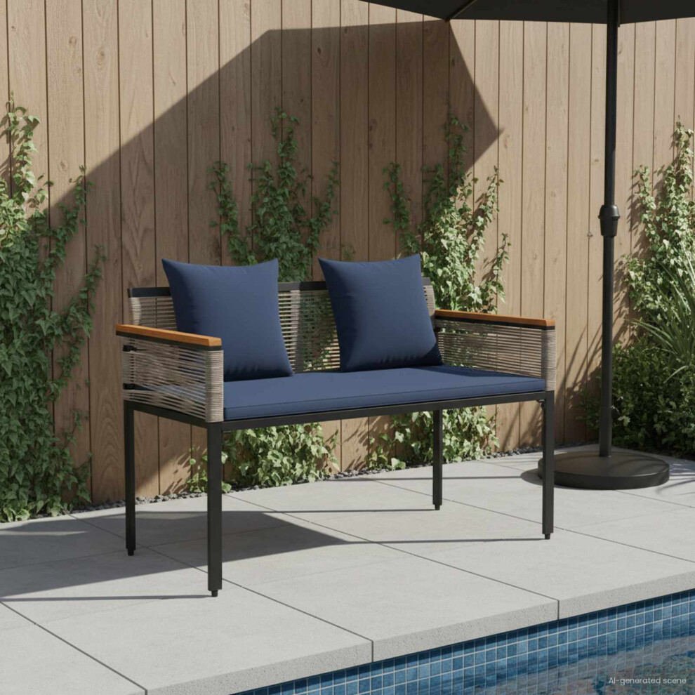 Vidaxl Outdoor Bench Grey And Navy Blue 117 X 54 X 74.5 Cm Poly Rattan