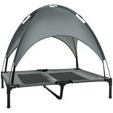 PawHut 92cm Elevated Dog Bed Cooling Raised Pet Cot UV Protection Canopy Grey
