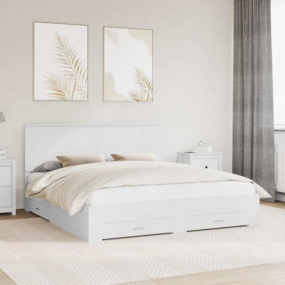 Vidaxl Bed Frame With Headboard White 180 X 200 Cm Engineered Wood