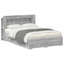 vidaXL Bed Frame with Storage Grey Sonoma 140 x 200 cm Engineered Wood