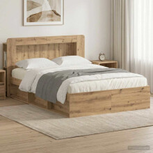 vidaXL Bed Frame with Storage Artisan Oak 135 x 190 cm Engineered Wood