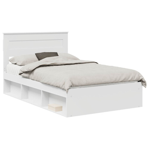 VidaXL vidaXL Bed Frame with Headboard White 120 x 190 cm Solid Pine Wood 1