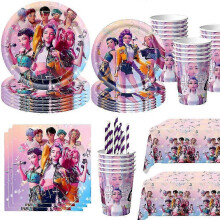 (Cake Flag-1pcs) Demon Hunter Birthday Party Supplies Set: porslin, banderoll, trtplgg och ballonger fr barnzz33