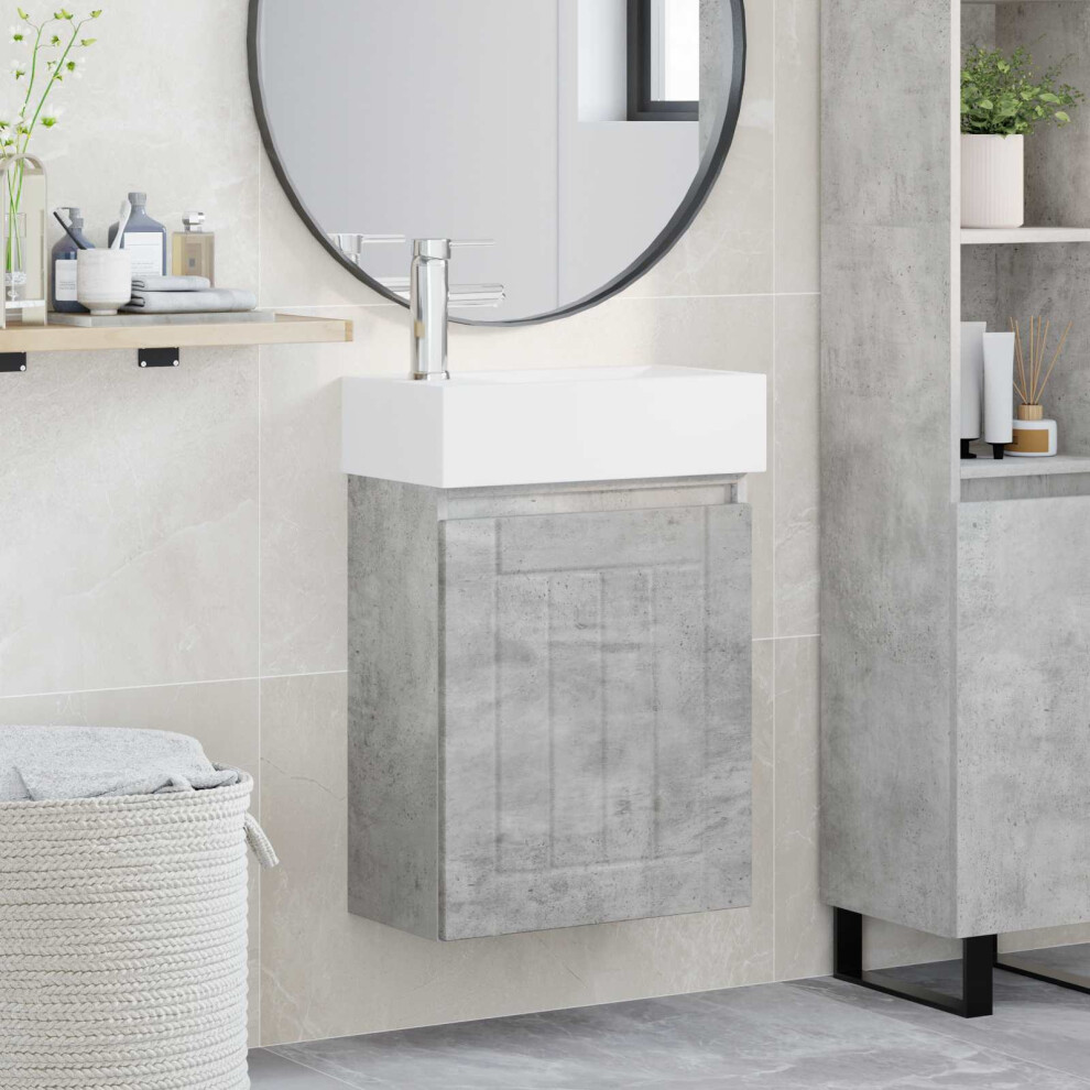 Vidaxl Bathroom Vanity Unit With Tap Concrete Grey 45.5 X 25.5 X 84 Cm