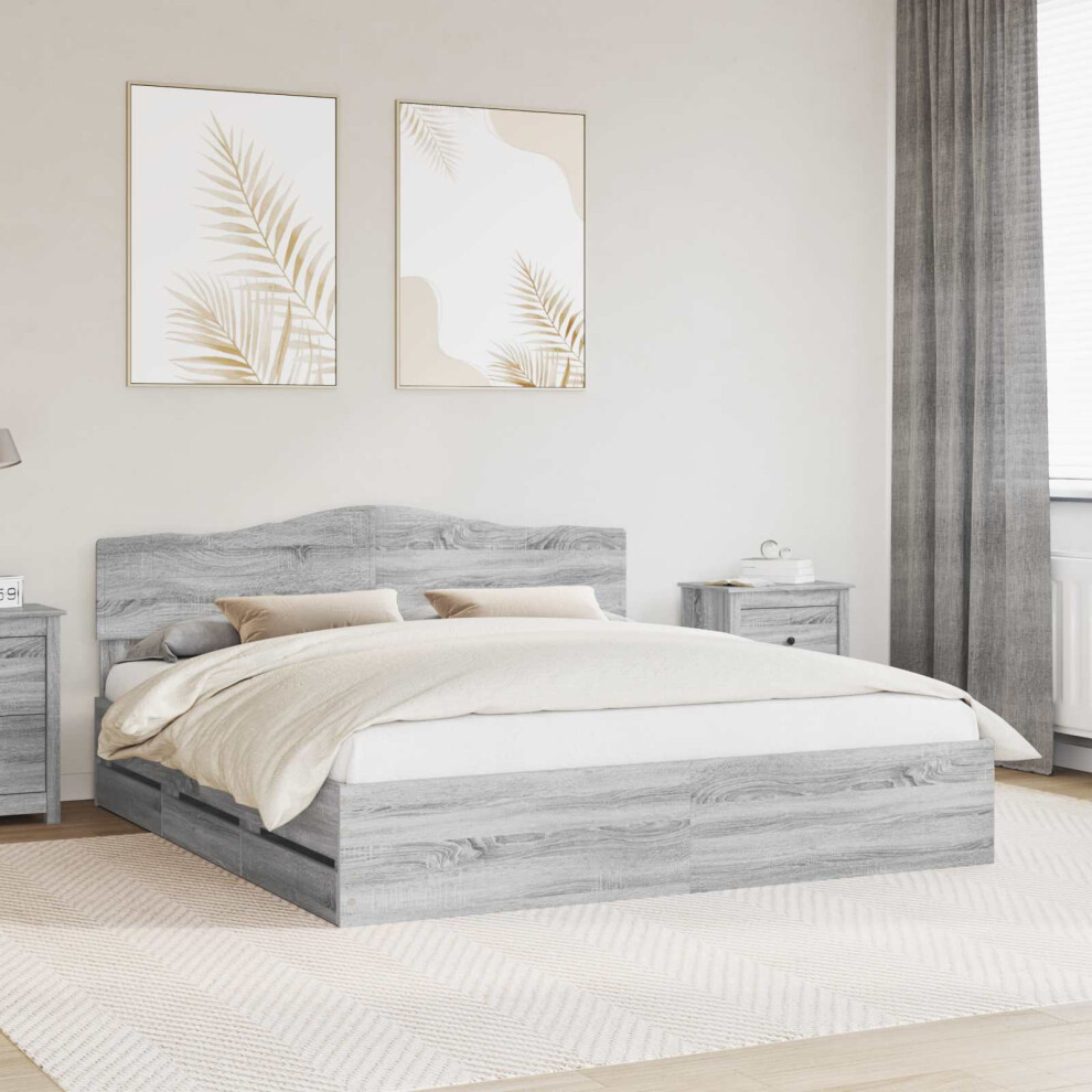 Vidaxl Bed Frame With Drawer Grey Sonoma 200 X 200 Cm Engineer Wood