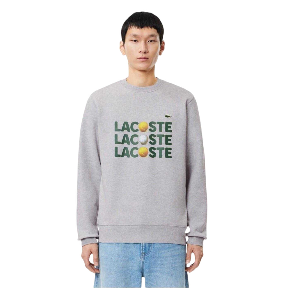 Lacoste (Xs, Silver Grey) Unisex Adult Lettering Fleece Crew Neck Sweatshirt Silver,Grey
