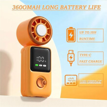 Ventilador Portátil de Mão com Visor LED, Alta Velocidade, Rotação de 180, Função de Compressa de Gelo, Carregamento USB, Cor Preta.