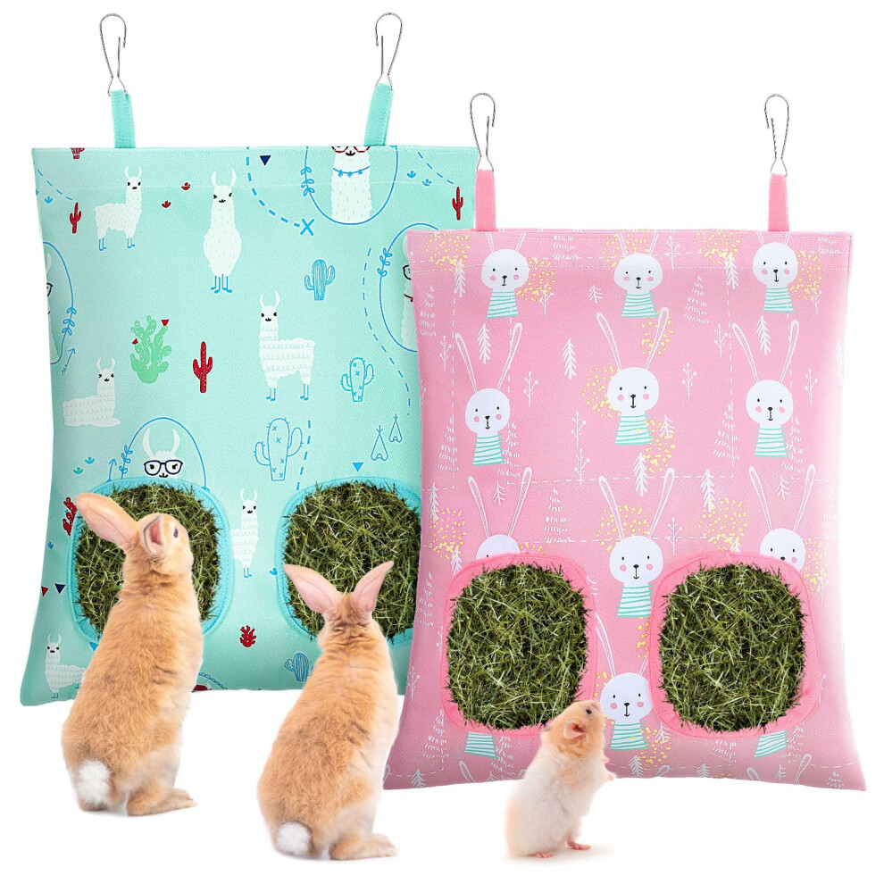 Upins 2 Pack Hay Bag For Rabbits, Guinea Pig Hay Bag For Guinea Pig Cage Hay Feeder For Bunny Rabbits Chinchillas Hamsters Small Pets And An