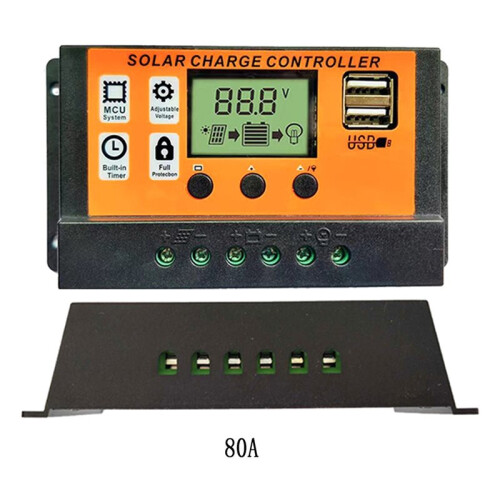 12V/24V 80A Zonnecontroller met LED LCD-Display, Zonnepaneelcontroller, Zonnepaneelbatterijregelaar, USB-Interface 2