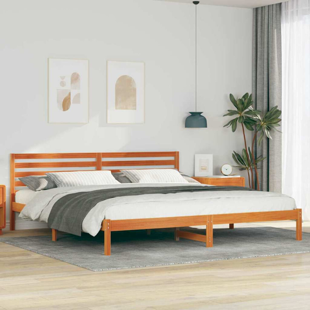 Vidaxl Bed Frame With Headboard Wax 200 X 210 Cm Solid Pine Wood Brown