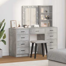 vidaXL Dressing Table with Mirror Lights 3 pcs Grey Engineered wood