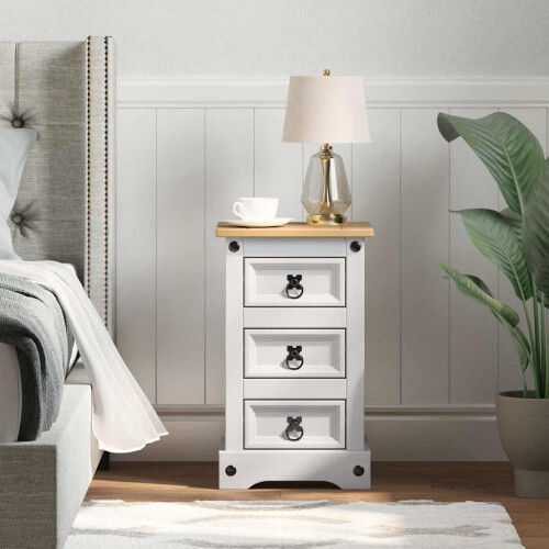 VidaXL vidaXL Bedside Table Corona White 35 x 32.5 x 58 cm Solid Pine Wood