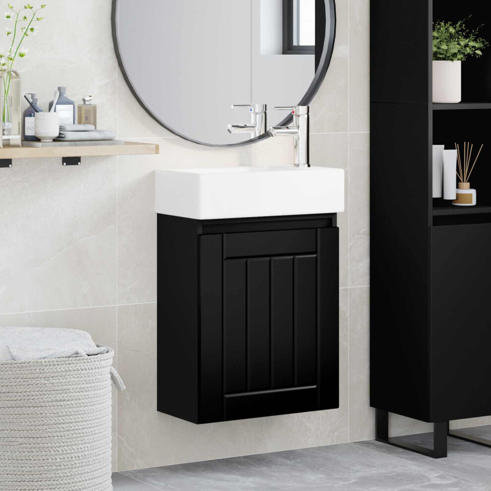 Vidaxl Bathroom Vanity Unit With Tap Black 45.5 X 25.5 X 84 Cm