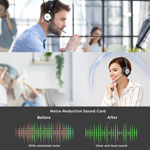 Wantek Wireless Bluetooth Headset With Noise-Cancelling Microphone, Compatible with Windows, Mac, Chrome, Linux, iOS, iPadOS, Android 1