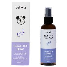 pet wiz Flea & Tick Spray for Dogs & Cats - Natural Essential Oils, Lavender Scent, 100ml