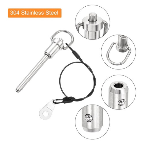 4Pcs Quick Release Pin, 6x50mm(Dia.X L) Push-Button  Locking Pin Stainless Steel Ring Handle Locking Pin with Wire 2