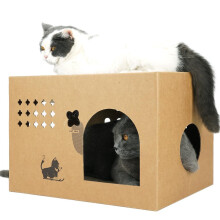 Large Cardboard Cat House for Multi-Cat Household (43x30x30cm), 2-in-1 Cat Scratcher Box with 2 Scratching Pads