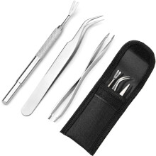 jatimdotin 3PCS Tick Remover Tools for Dogs, Stainless Steel Tick Remover Set with Tweezers, Two Clips and Bag, Removal Tweezers for Humans, Dogs, Ca
