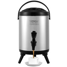 Stainless Steel Insulated Beverage Dispenser, 1.5 Gallon 6 Liter,for Hot Tea Coffee Water Restaurant Drink Shop