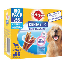 PEDIGREE DENTASTIX Dental Sticks for Large Dogs +25kg - 56 Chew Sticks (Set of 8 Bags of 7 Treats) - Oral Hygiene, Scientifically Proven, Daily Clean