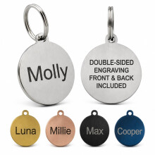 Personalised Laser Engraved Stainless Steel Dog and Cat ID Tags, Available in 5 Colours and 2 Sizes (Silver, Large (30mm))
