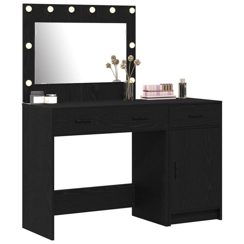 VidaXL vidaXL Dressing Table with Mirror Lights 2 pcs Black Engineered wood 1