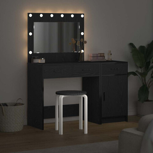 VidaXL vidaXL Dressing Table with Mirror Lights 2 pcs Black Engineered wood 2
