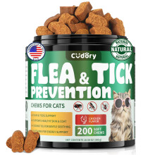 Flea and Tick Chews for Cats - 200 Chews Natural Flea Tick Support for Cat All Breeds & Ages - Nourishes Skin & Coat Health- Chicken Flavor Soft Chew