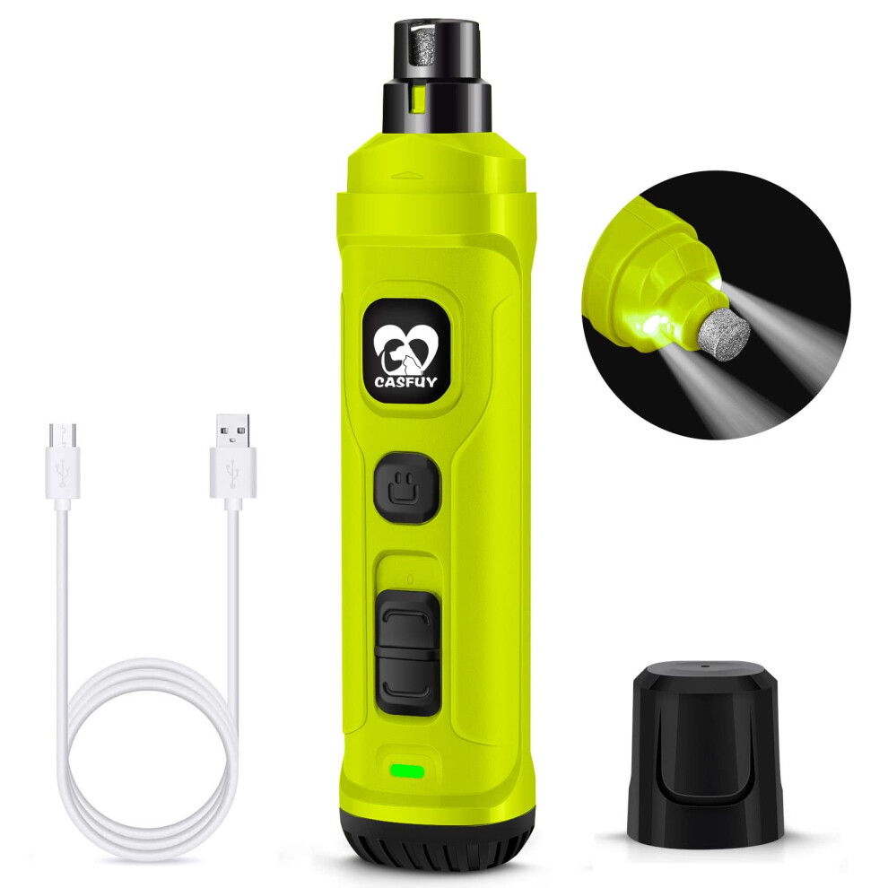 Casfuy Dog Nail Grinder With 2 Led Light - New Version 2-Speed Powerful Electric Pet Nail Trimmer Professional Quiet Painless Paws Grooming