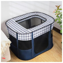 Foldable Pet Playpen Portable Kennel Cage for Puppy Dog Kitten Cat, Indoor/Outdoor Pop up Pet Tent Fence (XL, Blue Grid)