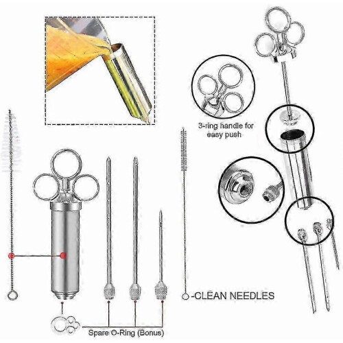 Flavor injector for meat, 60ml syringe with 3 needles 1
